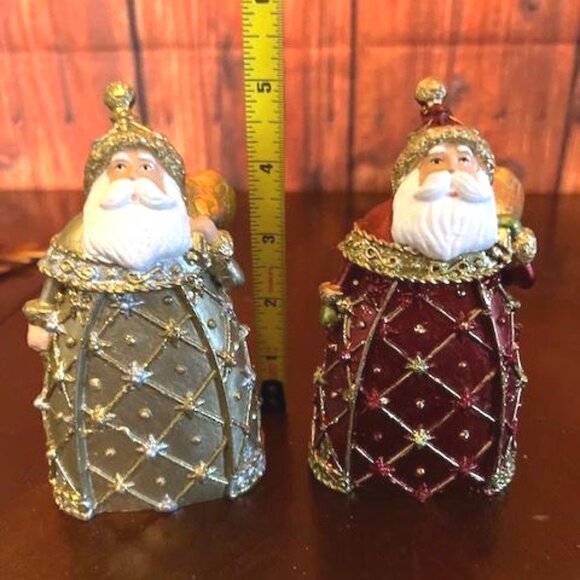 Set Of 2 Santa Claus Figurine Gold & Red christmas decor vintage style tabletop - Picture 3 of 6